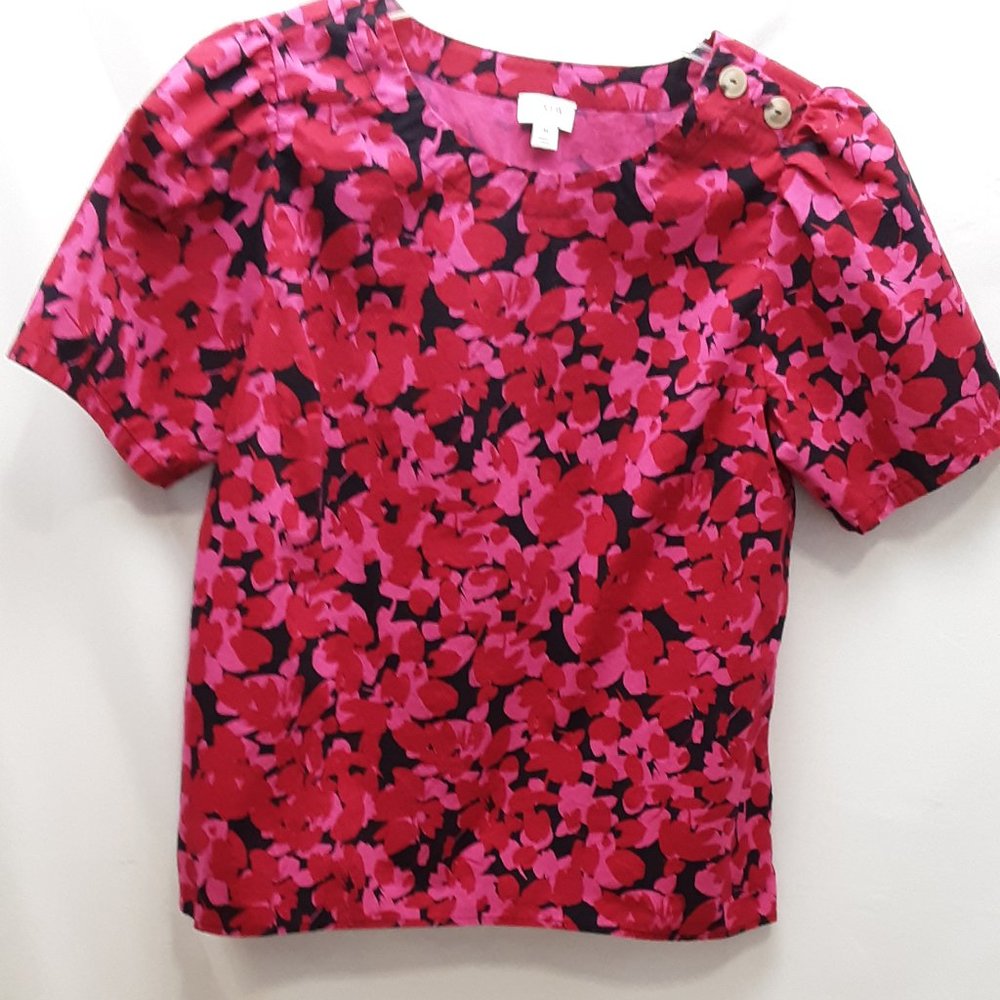 J. Crew  Reimagined Short Sleeve Pullover Blouse Top Shirt Shoulder Buttons Med